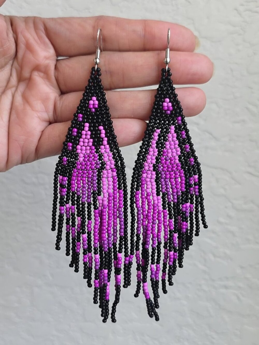 Handmade Monarch Butterfly Boho Fringe Beaded Earrings - Purple
